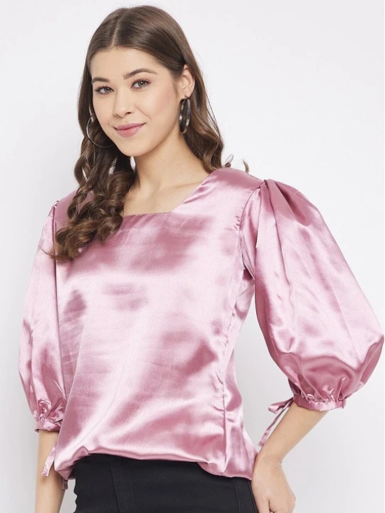 Women Pink Solid Square Neck Satin Blouson Top