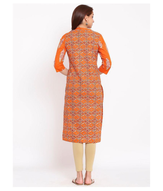 FabbibaPrints - Orange Cotton Women's Straight Kurti - XXL