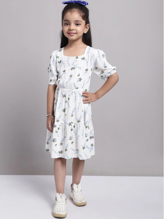 MINI & MING Girls Floral Printed Puff Sleeve A-Line Dress