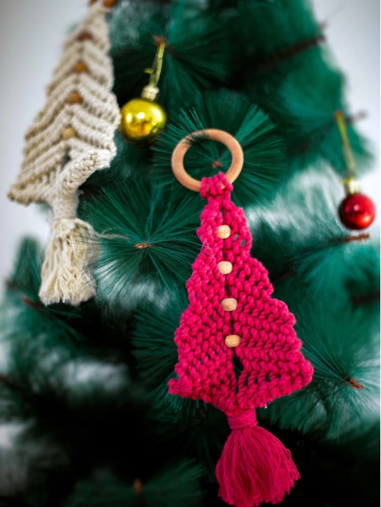 Macrame Christmas Tree - Red and White (Single Piece)-Red