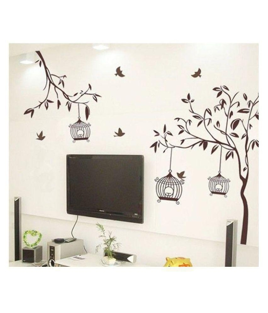 Asmi Collection Tree Birds and Cage Nature Sticker ( 110 x 140 cms )