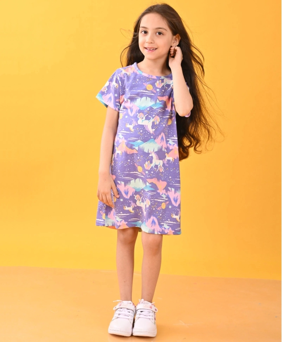 SUMMER UNICORN PLANET CASUAL DRESS - PURPLE-10-12 YEARS / 1N / Purple