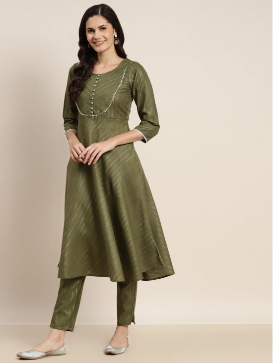 Gotta Patti Kurta with Trousers & With Dupatta-S / Green