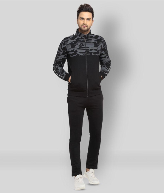 Wild West - Black Cotton Blend Regular Fit Printed Mens Sports Tracksuit ( Pack of 1 ) - 44