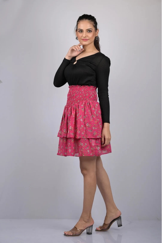 Pink Small Flower Print Skirt (OTLKT1008)-Pink / M