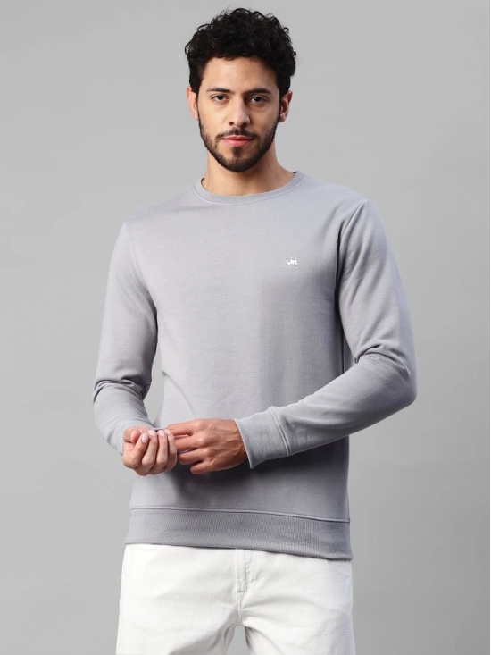 UrbanMark Men Regular Fit Solid Full Sleeves Round Neck Fleece Sweatshirt-Light Grey - None