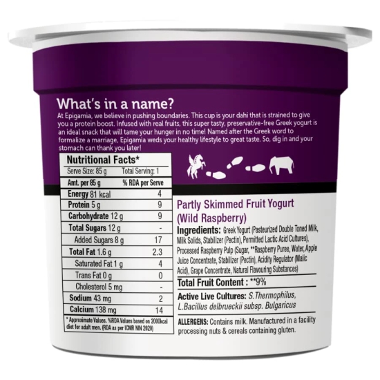 Epigamia Wild Raspberry Greek Yogurt, 85 G