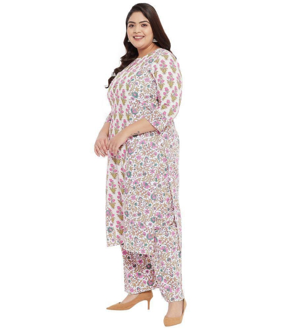 Tissu - Straight 100% Cotton Cream Women''s Stitched Salwar Suit ( Pack of 1 ) - None