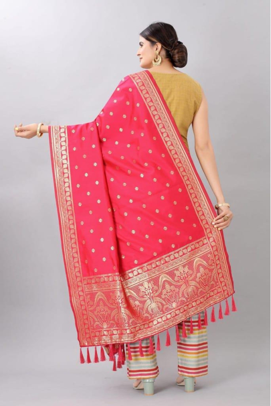 Pink & Gold-Coloured Woven Design Jacquard Banarasi Dupatta