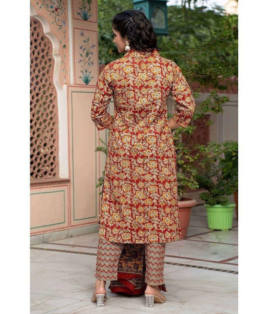 Vbuyz Cotton Printed Kurti With Pants Womens Stitched Salwar Suit - Red ( Pack of 1 ) - None