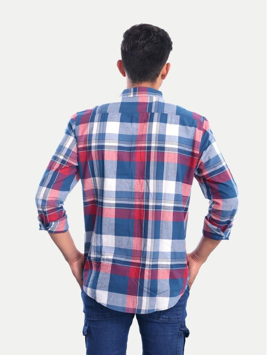 Men Blue Checkered Casual cotton Shirt