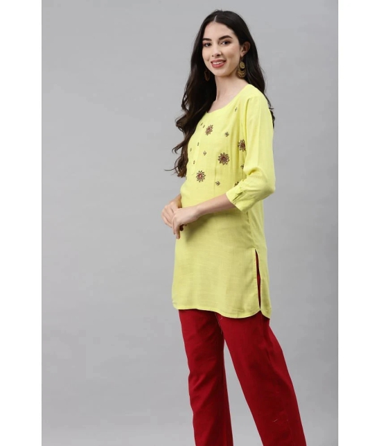 HIGHLIGHT FASHION EXPORT - Yellow Rayon Womens Straight Kurti - XL