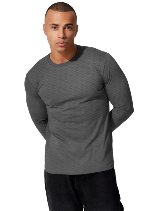 Leotude Cotton Blend Regular Fit Self Design Full Sleeves Mens T-Shirt - Grey ( Pack of 1 ) - None