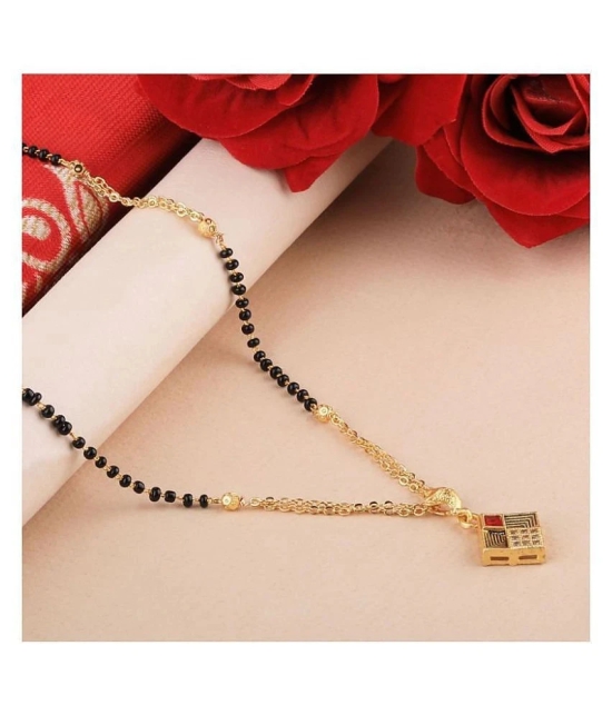 SILVER SHINE Gold Plated Designer Square Pandent Mangalsutra For Women - Golden