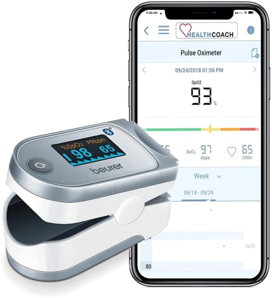 Beurer PO60 Pulse Oximeter with Bluetooth and Health Manager App, 5 Years Warranty