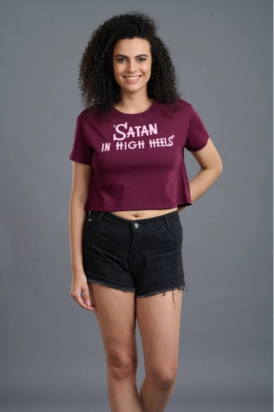 Satan In High Heels Printed Maroon Crop Top for Women S