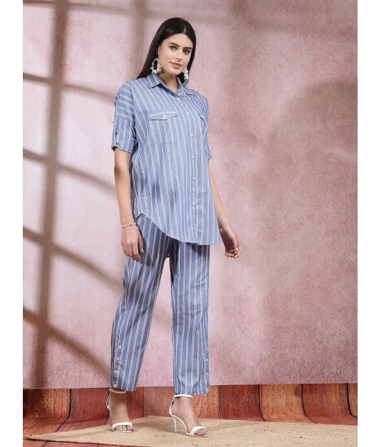 Stylum Blue Self Design Pant Top Set - None