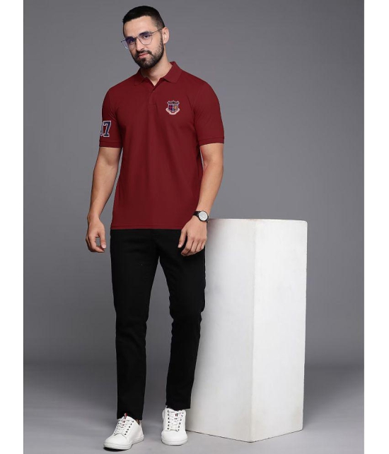 ADORATE Cotton Blend Regular Fit Embroidered Half Sleeves Men's Polo T Shirt - Burgundy ( Pack of 1 ) - None