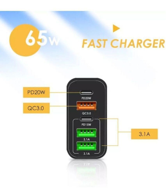 Life Like 65W Fast Charging With 3 Usb And 2 Type C Ports Charger - Black