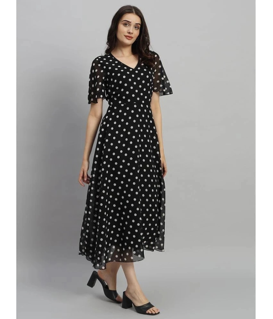 Curvydrobe Georgette Printed Midi Womens Fit & Flare Dress - Black ( Pack of 1 ) - None