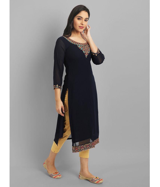 JASH CREATION - Black Georgette Womens Straight Kurti ( Pack of 1 ) - None