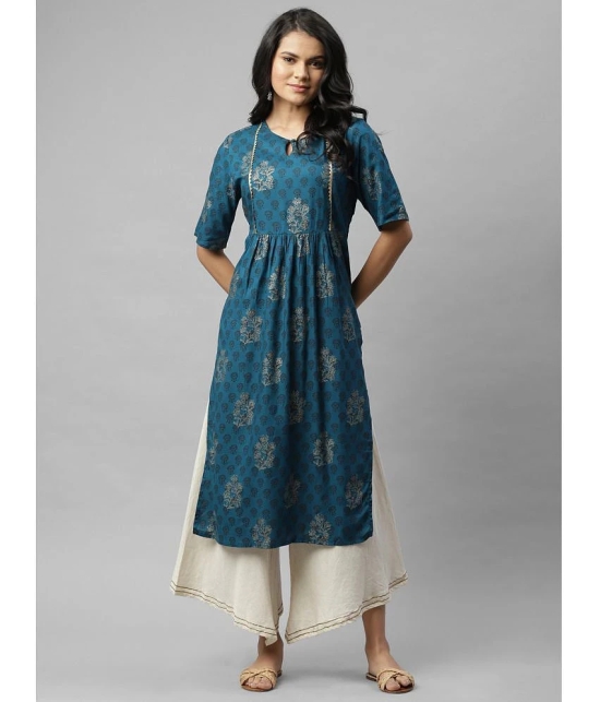 Rigo - Blue Viscose Womens Straight Kurti - S