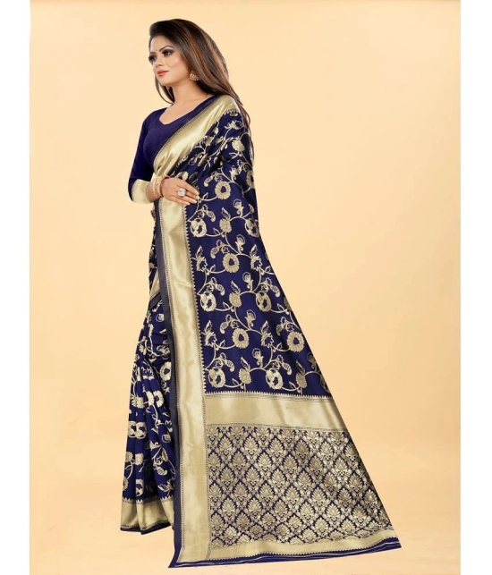 Gazal Fashions - Navy Blue Banarasi Silk Saree With Blouse Piece ( Pack of 1 ) - Navy Blue