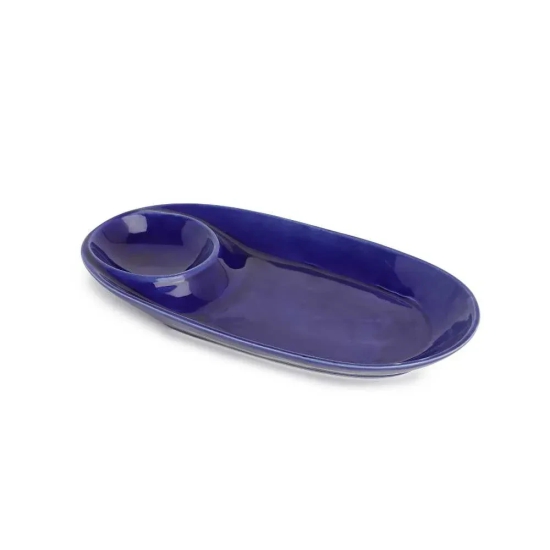 Ceramic Oval Chip and Dip Platter Navy Blue