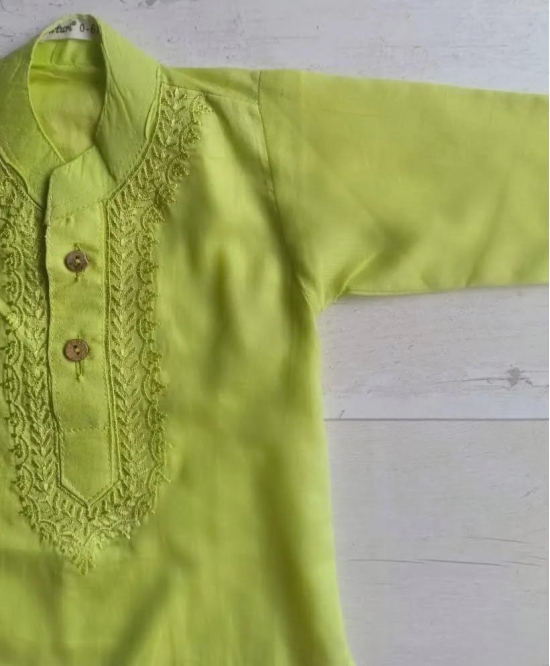 Embroidered Malmal Kurta | Lime Green | Newborn to Adult-5-6Y