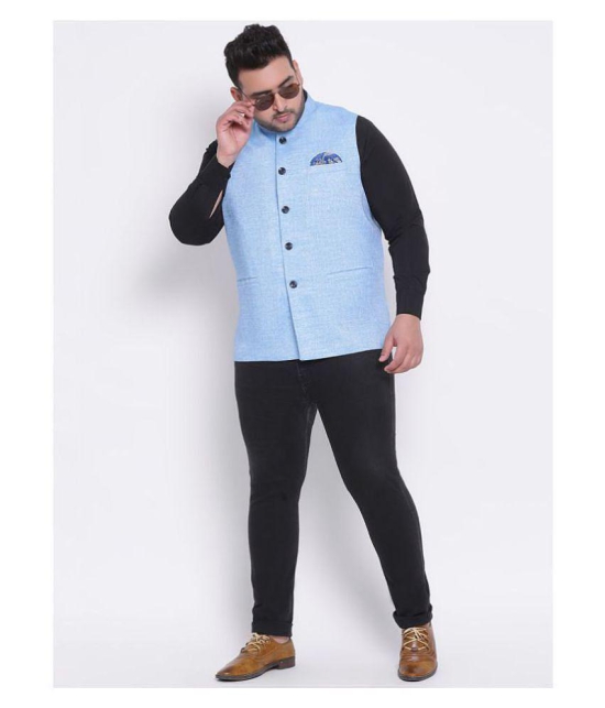 Hangup Blue Linen Nehru Jacket - None