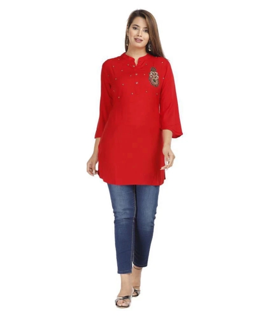 HIGHLIGHT FASHION EXPORT - Red Rayon Womens Straight Kurti ( Pack of 1 ) - L