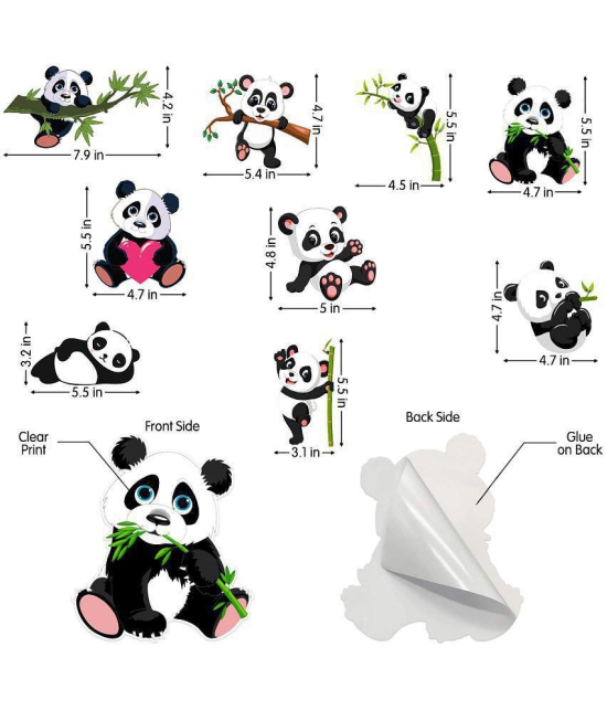 Zyozi Panda Theme Wall Sticker, Wall Sticker for Home, Animals Wall Sticker, Wall Sticker for Kids - Wall Stickers for Home Wall Decorations (Pack of 9) - Black