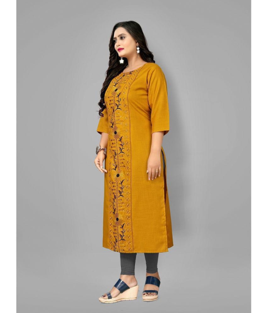 RIAANA - Mustard Cotton Blend Women's Straight Kurti ( Pack of 1 ) - None