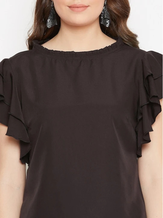 Round Neck Flutter Sleeves Top With Flared Skirt