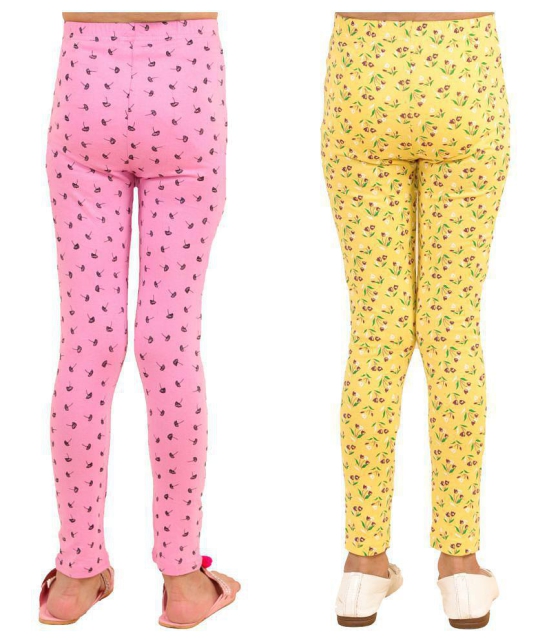 Kids Cave - Baby Pink Cotton Blend Girls Leggings ( Pack of 2 ) - None