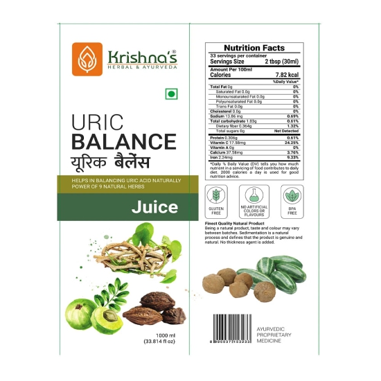 Krishnas Uric Balance Juice 1000 ml  Balancing uric acid naturally  Power of 9 herbs-Krishnas Uric Balance Juice 1000 ml | Balancing uric acid naturally | Power of 9 herbs