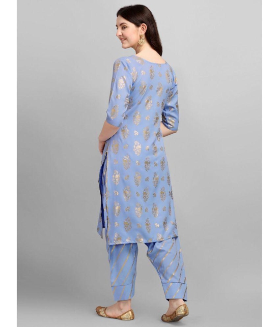 gufrina Rayon Printed Kurti With Salwar Womens Stitched Salwar Suit - Light Blue ( Pack of 1 ) - None