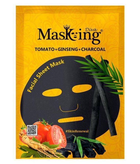 Masking Diva Tomato, Ginseng and Charcoal Face Sheet Mask 100 ml Pack of 4