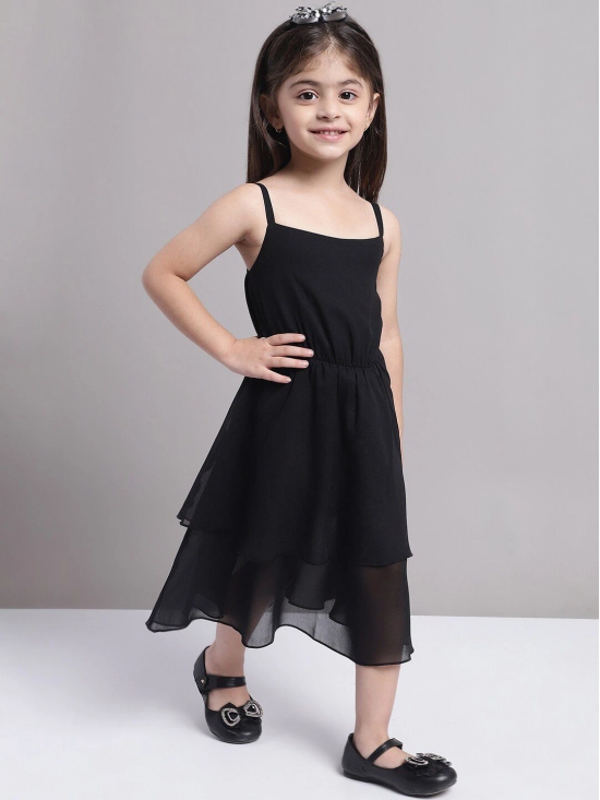 MINI & MING Girls Solid Layered Fit & Flare Midi Dress