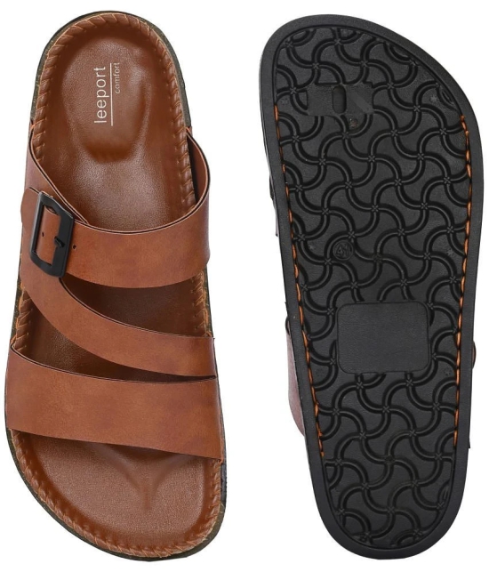 Leeport Tan Mens Leather Slipper - None