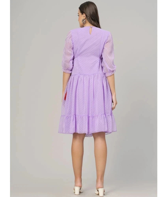 JC4U Crepe Embroidered Knee Length Womens Fit & Flare Dress - Purple ( Pack of 1 ) - None