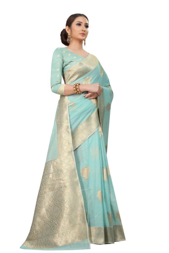 Silk Zone Women's Jamdani Cotton Woven Silk Saree with Blouse Piece