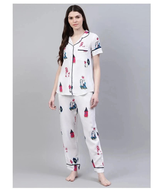 Stylum Rayon Nightsuit Sets - White - 2XL