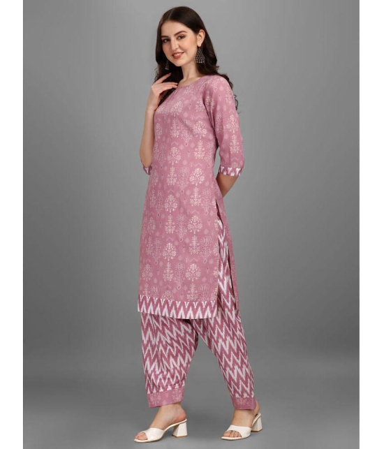 gufrina Cotton Blend Printed Kurti With Salwar Womens Stitched Salwar Suit - Wine ( Pack of 1 ) - None