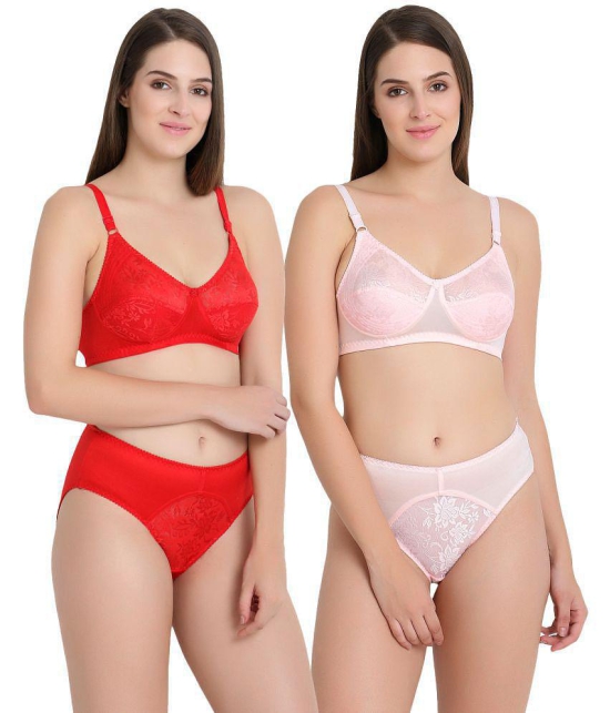 KYODO Multi Color Lycra Bra and Panty Set - Pack of 2 - None