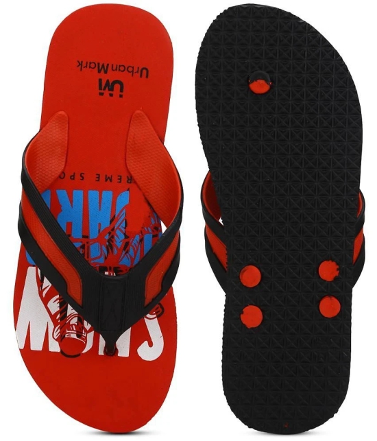 UrbanMark Men Comfortable Light Weight Printed Anti-Skid Slippers- Red - None