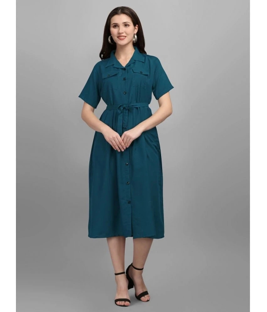 gufrina Rayon Solid Midi Womens Shirt Dress - Teal ( Pack of 1 ) - None