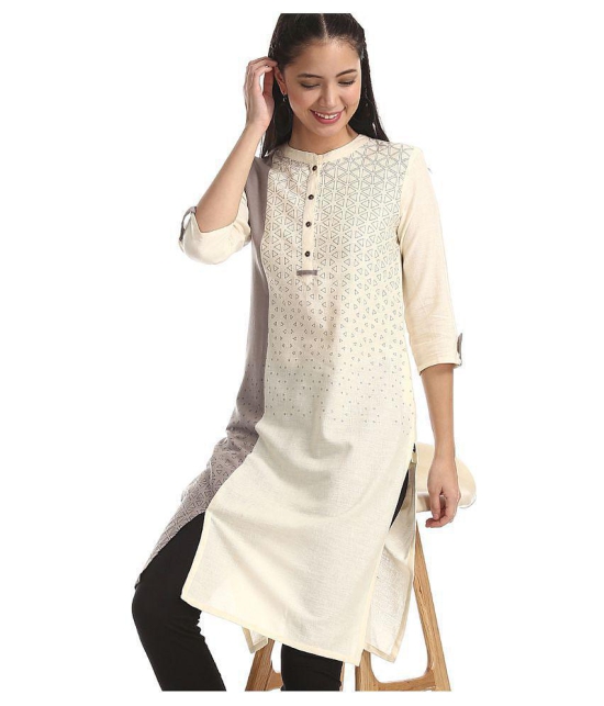 Karigari - Beige Cotton Women's Front Slit Kurti ( Pack of 1 ) - L