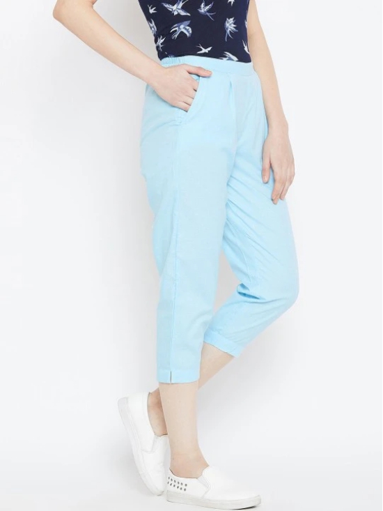 Women Blue Textured Relaxed Pleated Trousers