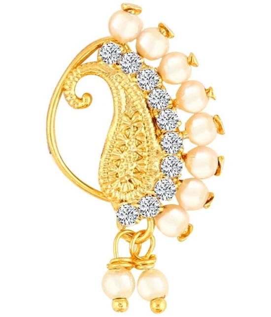 Vivastri Gold Plated Red Stone with Peals Alloy Maharashtrian Nath Nathiya./ Nose Pin for Women &Girls VIVA1008NTH-Press - White